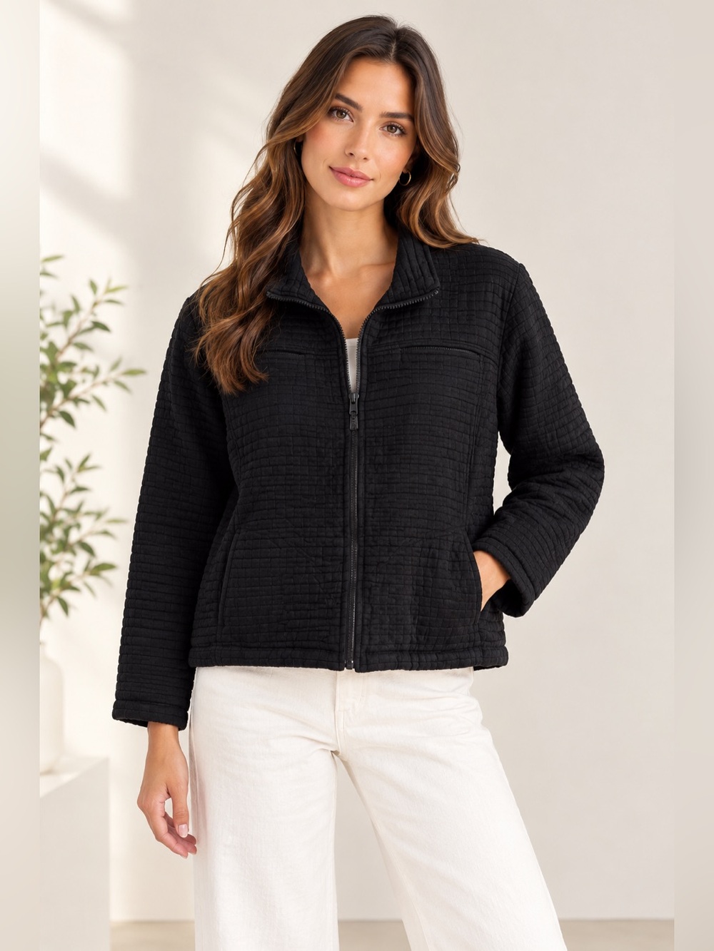 Chico's Black Quilted Jacket Size 3